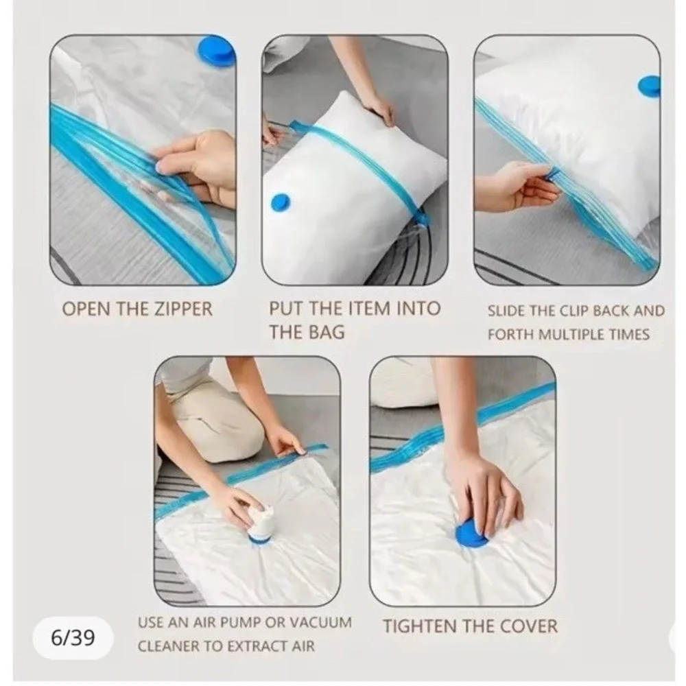 7 Pc Vacuum Storage Bags More Space Save Compression Travel Seal Pump